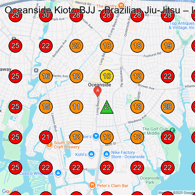 Oceanside Kioto BJJ - Brazilian Jiu-Jitsu GeoGrid visibility map for Sports School in Oceanside
